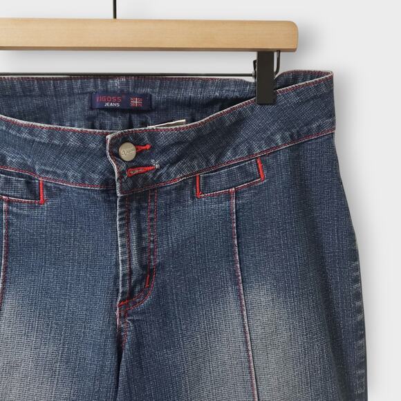 Vintage Y2K Vigoss Jeans Cropped Wide Leg Denim Sz 15/16 Red Stitching 90s 2000s - Picture 4 of 12